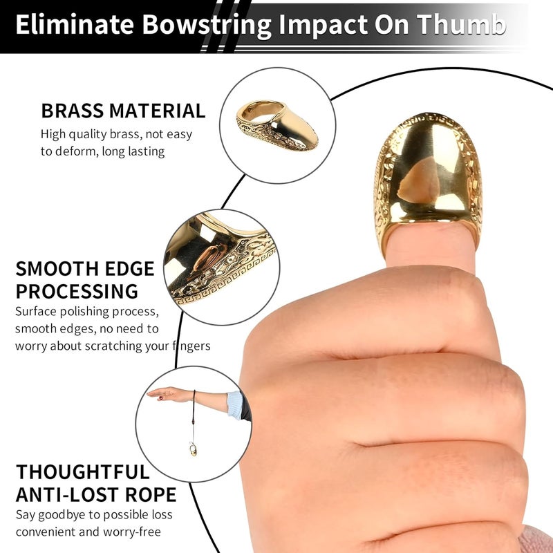 SP.G Archery Thumb Ring - Thumb Draw Ring Brass Thumb Ring for Recurve Bow Finger Guard with Anti-Loss Lanyard Left & Right Hand for Recurve Traditional Bow Shooting Accessories - Image 3